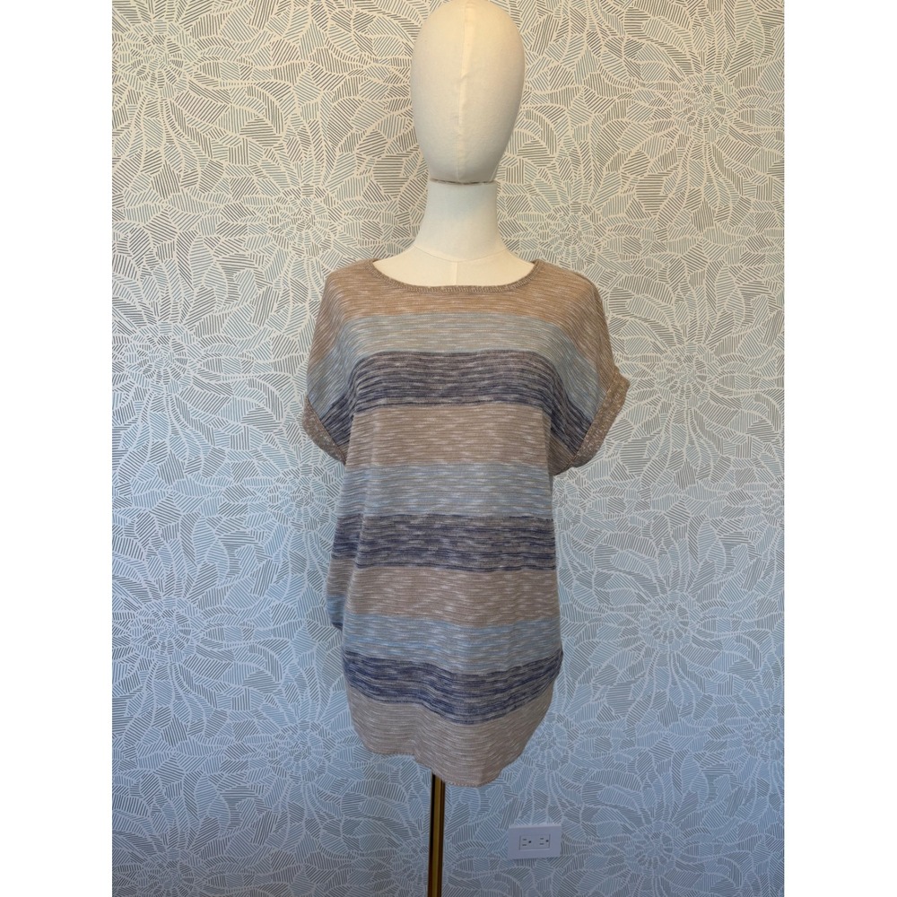 Christopher & Banks Blue Tan Light Knit Top Resort Beach Wear L